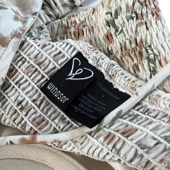 Windsor Ivory & Light Orange Floral Lace up Bustier Crop Top w Smocking S - Picture 7 of 8